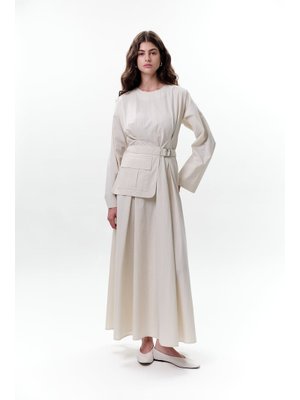 Cepli Kemer Detaylı Elbise Taş