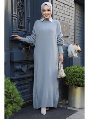 Gri Triko Elbise 100013gr