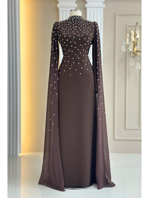 Kahverengi Afra Abiye Elbise