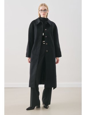 Siyah Premıum Kaşe Uzun Kaban