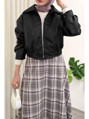 Siyah Beli Lastikli Suni Deri Ceket