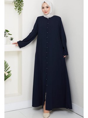 Lacivert Kolu Pensli Düğmeli Ferace