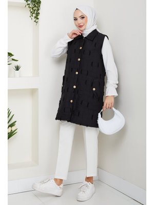 Saçaklı Giy Çık Kapitone Yelek