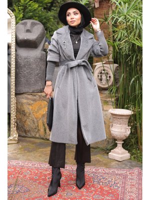 Füme Kolları Örgü Detaylı Angora Kaban