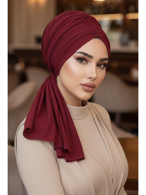 Bordo Tokalı Abiye Bone Şal