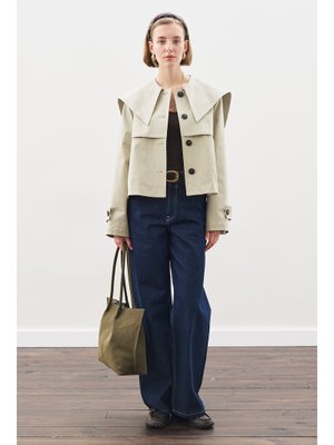 Yeşil Geniş Yaka Gabardin Ceket Soft