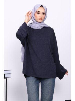 Lacivert Yarım Balıkçı Yaka Bluz