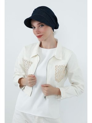 73kot Koyu Mavi Kot Kumaşlı Siperlikli Şapka Bone,b