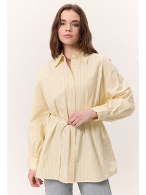 Sarı Çizgili Kemerli Gömlek