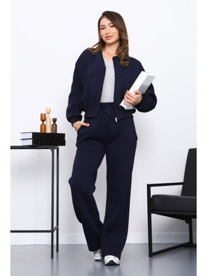 Lacivert Üç İplik Sweat Hırka Pantolonlu Takım