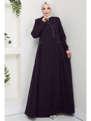 Mürdüm Broşlu Büyük Beden Ferace