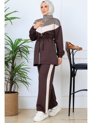 Kahverengi Beli Büzgülü Kemerli Scuba Takım