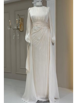 Krem Gözde Abiye Elbise