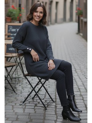 Antrasit Kolu Düğmeli Triko Kazak