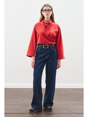 Kırmızı Yüksek Yaka Bağlamalı Bluz