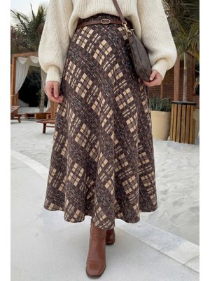 Kahverengi Cepli Ekose Etek