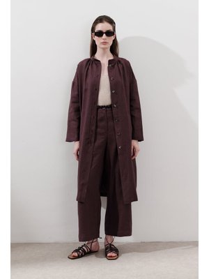 Mürdüm Keten Geniş Paça Pantolon