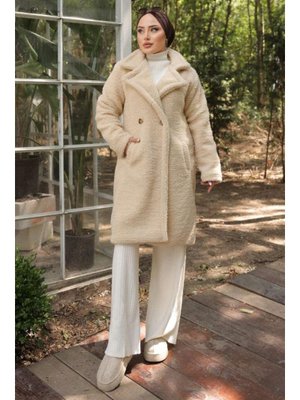 Krem Fleto Cepli Peluş Mont