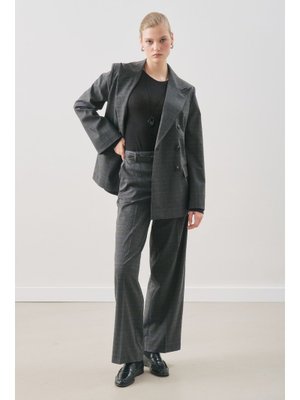 Klasik Pantolon Gri Ekose