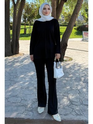 Siyah Dikiş Detaylı İkili Takım