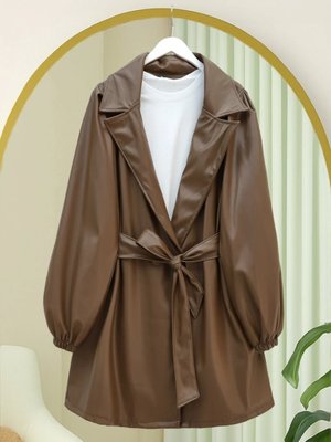 Taba Çift Cepli Düğmeli Kolu Lastikli Deri Kap