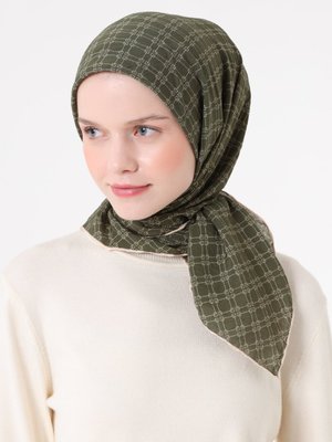 Haki Fort Eşarp Kutu Desen