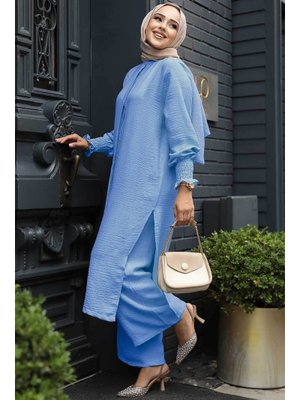 Düğmeli Bebek Mavisi İkili Takım 12591bm