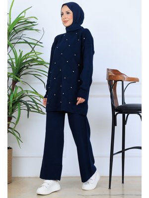 Lacivert Taşlı Triko Takım