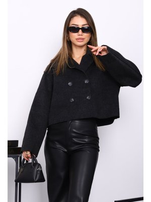 Antrasit Kısa Düğmeli Kaşe Ceket