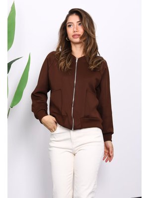 Kahverengi Fermuarlı Scuba Kısa Ceket