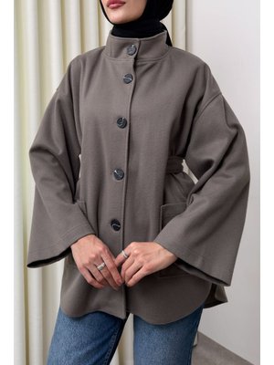 Koyu Vizon Hakim Yaka Kaşe Ceket