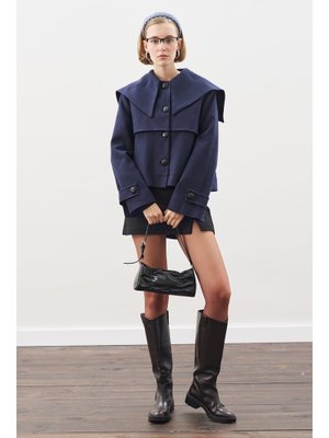 Lacivert Düğme Detaylı Kaşe Ceket