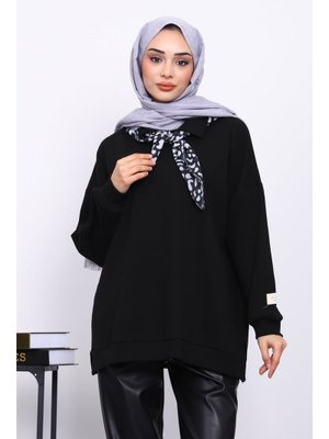 Siyah Yaka Fular Detaylı Tunik