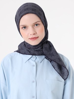 Beyaz Fort Eşarp Halka Desen Lacivert