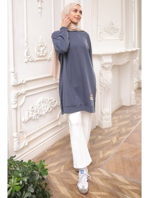 Antrasit Bisiklet Yaka Armalı Tunik