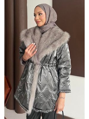 Antrasit Kürk Yakalı Mont