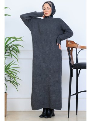 Antrasit Örgülü Triko Elbise