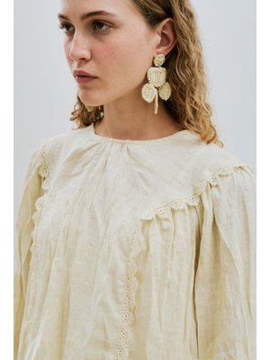 Sarı Keten Crush Efektli Bluz