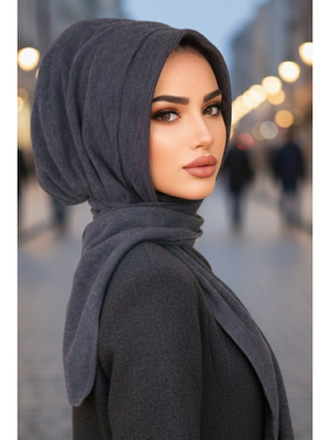 Antrasit Kapüşonlu Kışlık Çıtçıtlı Şal