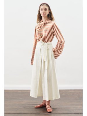 Ekru Etek Görünümlü Pantolon