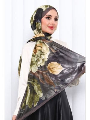 Kahverengi Desenli Soft Dijital Şal