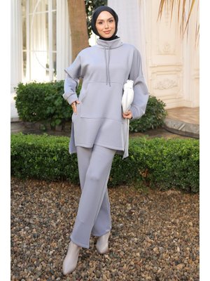 Gri Cepli Tunik Pantolonlu Scuba Takım
