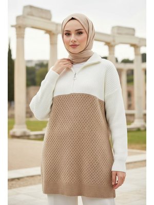 Blok Renkli Camel Triko Kazak Tunik 87501c