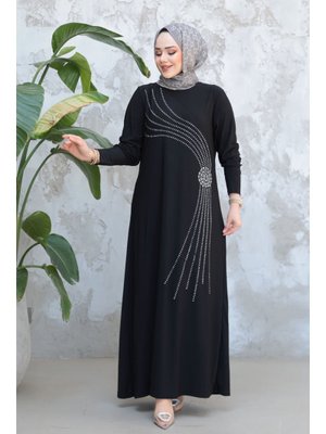 Boncuk İşlemeli Siyah Elbise 9345s