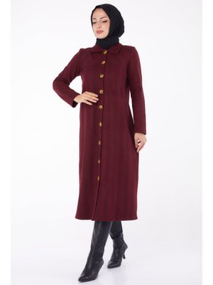 Bordo Düğmelı Kap