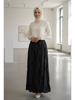 Buruşuk Siyah Etek 9227s
