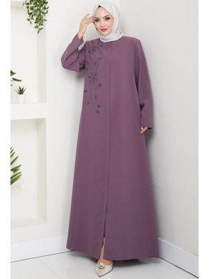 Gül Kurusu Çiçek Detay Taşlı Ferace