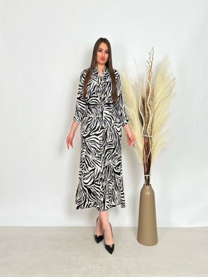 Siyah Büyük Beden Gömlek Yaka Önden Düğmeli Kemerli Elbise