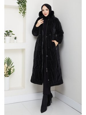 Beli Tünel Geçişli Astarlı Kapüşonlu Mont