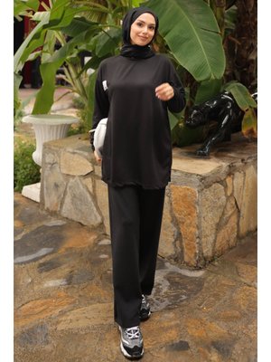 Siyah Armalı Tunik Pantolonlu Takım